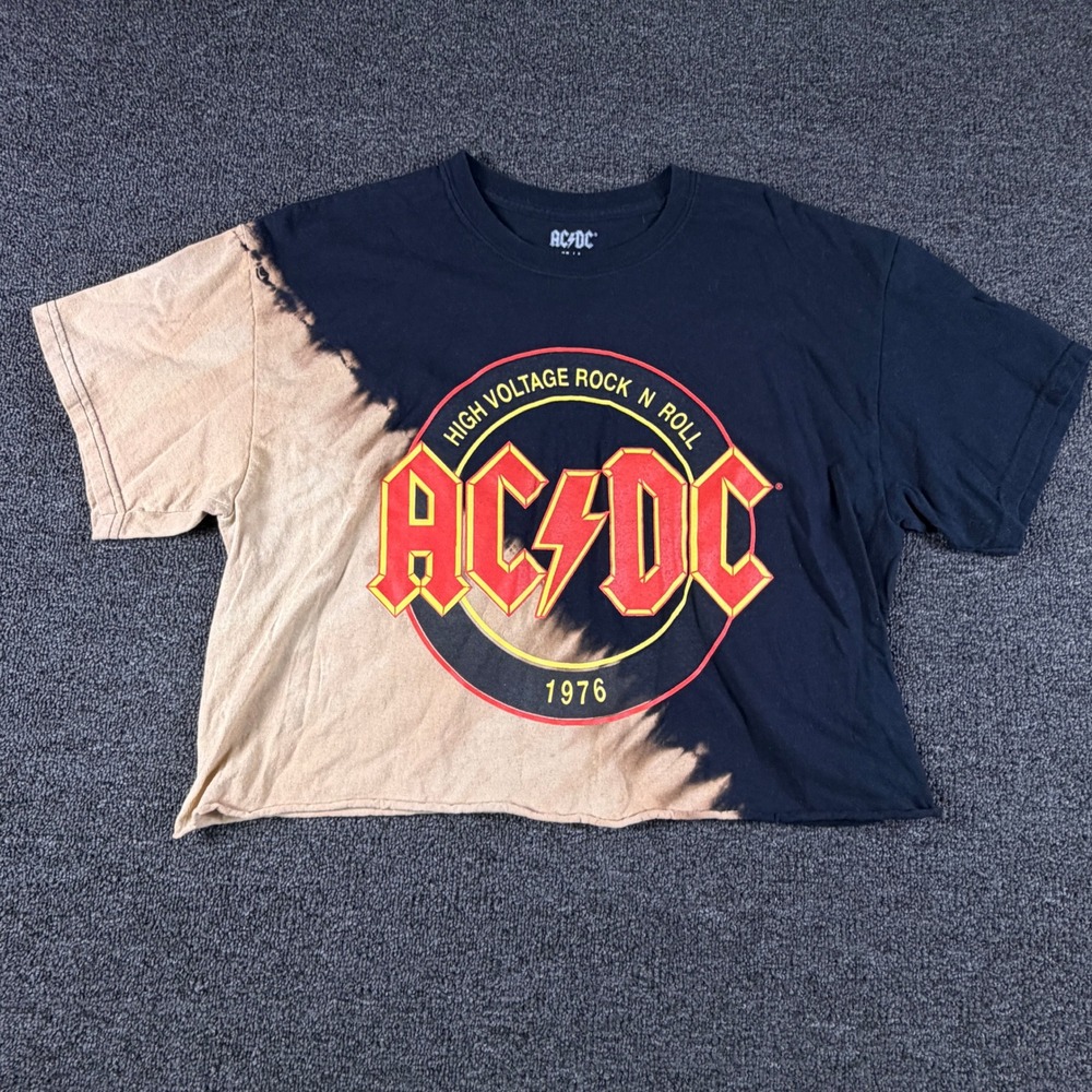 AC/DC T-Shirt Women M/L High Voltage Rock N Roll Black Bleach Dye Graphic EUC